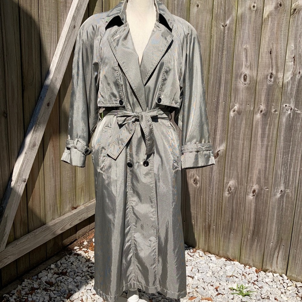 Vtg Houndstooth Rain Jacket Trench Coat